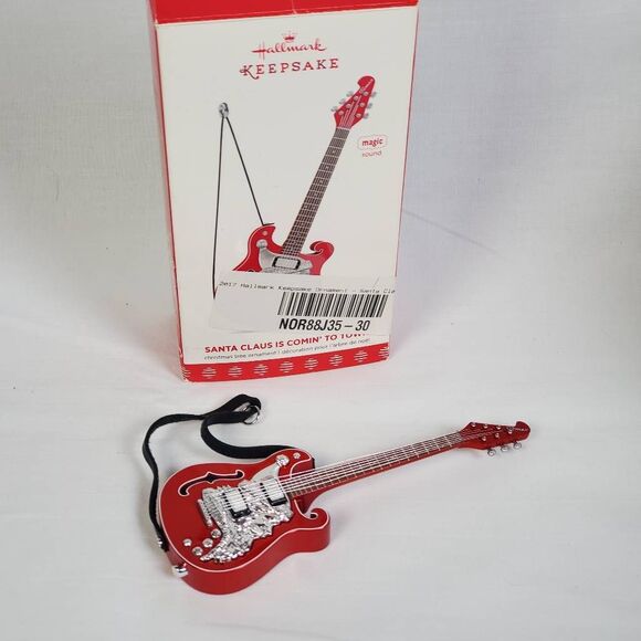 2017 Hallmark Keepsake Ornament “Santa Claus Is Comin’ to Town” Red Guitar w/ So - Picture 1 of 6